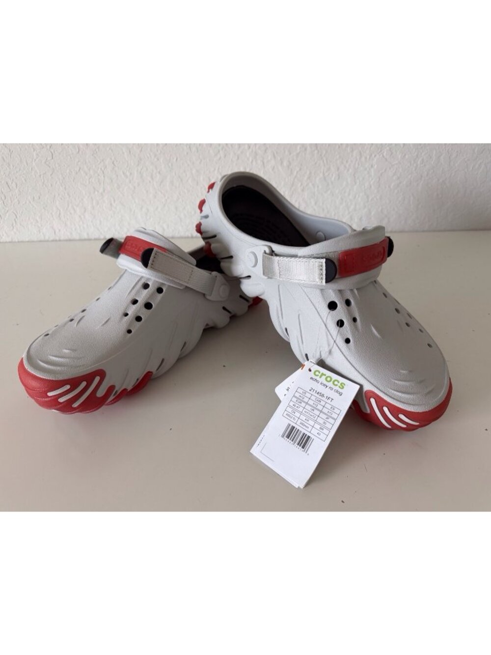 Crocs Echo Icey RO Clog Slip On Rubber Outsole Comfort Gray Red Men’s Sz 12 NEW